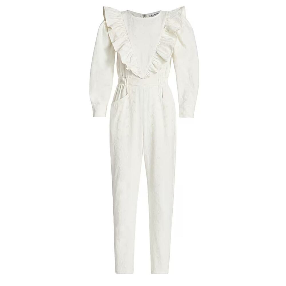 En Saison Cream Emmie Floral Embroidered Ruffle Jumpsuit Size XS